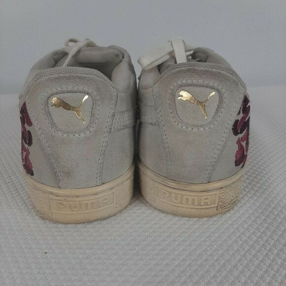 Puma Suede Velvet Hyper EMB Floral Embroidered Sneakers Womens 9.5 Lt Gray - Picture 6 of 10